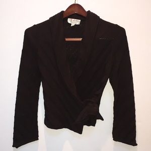 ST JOHN CROPPED BROWN WRAP SWEATER SZ 6